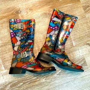 Donald J Pliner Rain Boots Size 9 in mosaic pattern